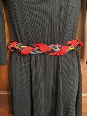 Vintage Ginnie Johansen Braided Rope Belt 1980s Multicolor Red Black Statement